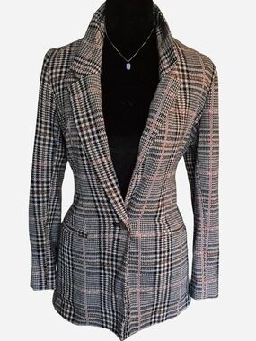 Old Navy Black & White Y2k Plaid Blazer Jacket